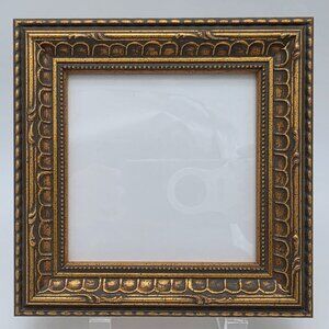 Vintage Gold Wood Ornate Square Picture Frame Scalloped Beaded Design 5"x5"